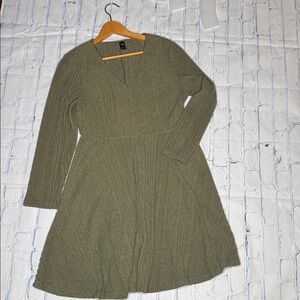 Olive Green Ribbed Long Sleeve Dress